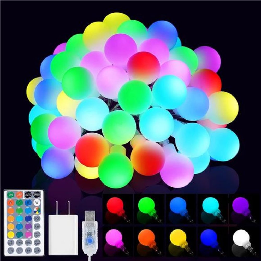 18 Colors Globe Room Lights, 16.5ft 50LED String Lights Bedroom USB Plug in